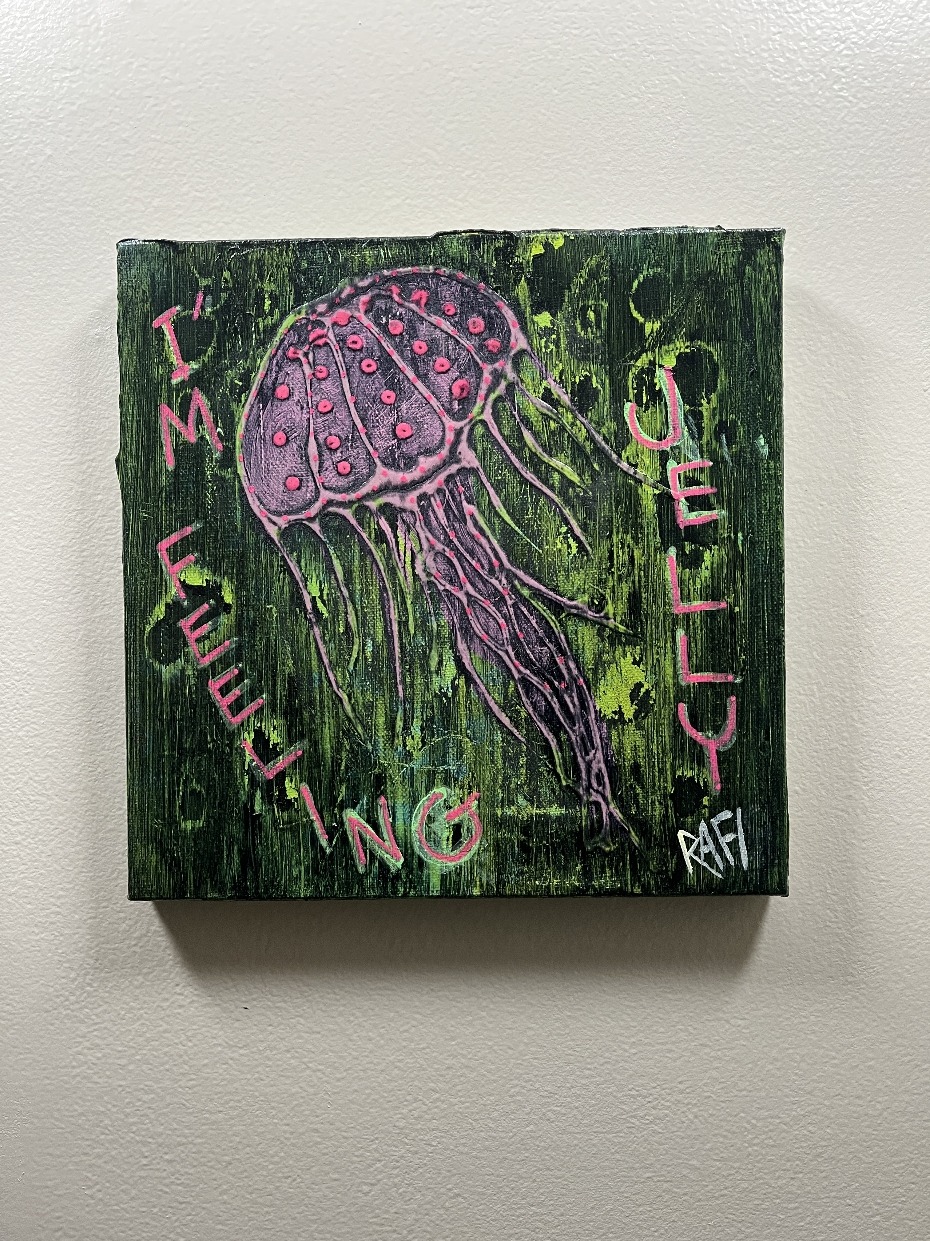 Grunge Feeling Jelly 2 By Artist Rafi Perez Original Painting Mixed Medium On Canvas 10X10 - Image 5