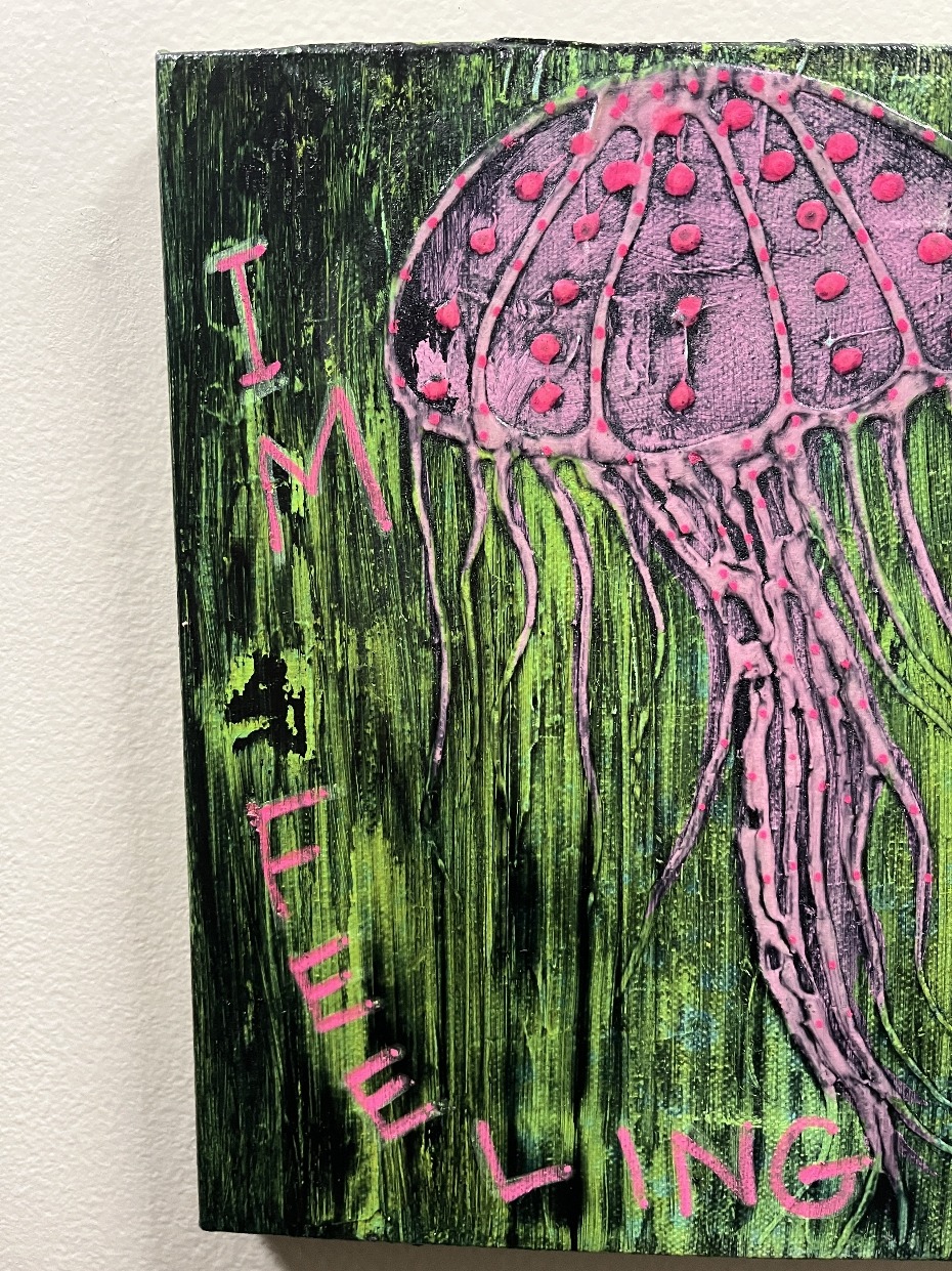 Grunge Feeling Jelly 1 By Artist Rafi Perez Original Painting Mixed Medium On Canvas 10X10 - Image 4