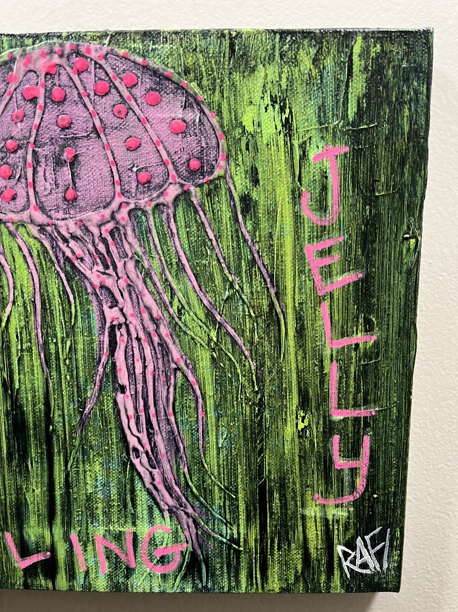 Grunge Feeling Jelly 1 By Artist Rafi Perez Original Painting Mixed Medium On Canvas 10X10 - Image 5