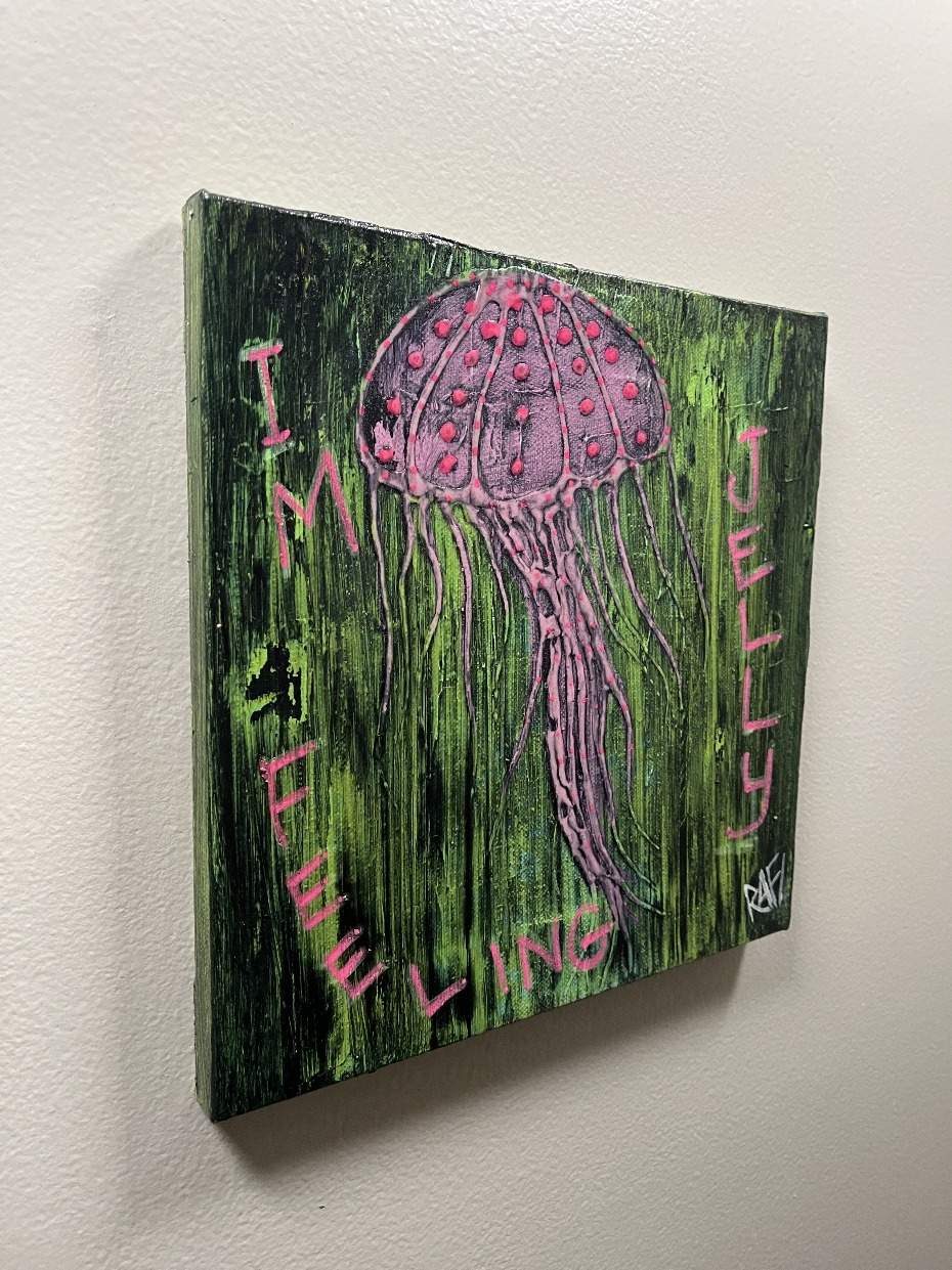 Grunge Feeling Jelly 1 By Artist Rafi Perez Original Painting Mixed Medium On Canvas 10X10 - Image 6