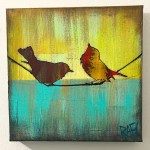Little Red Birds - Bird On A Wire Series Original Painting Mixed Medium on Canvas 10X10 By Artist Rafi Perez