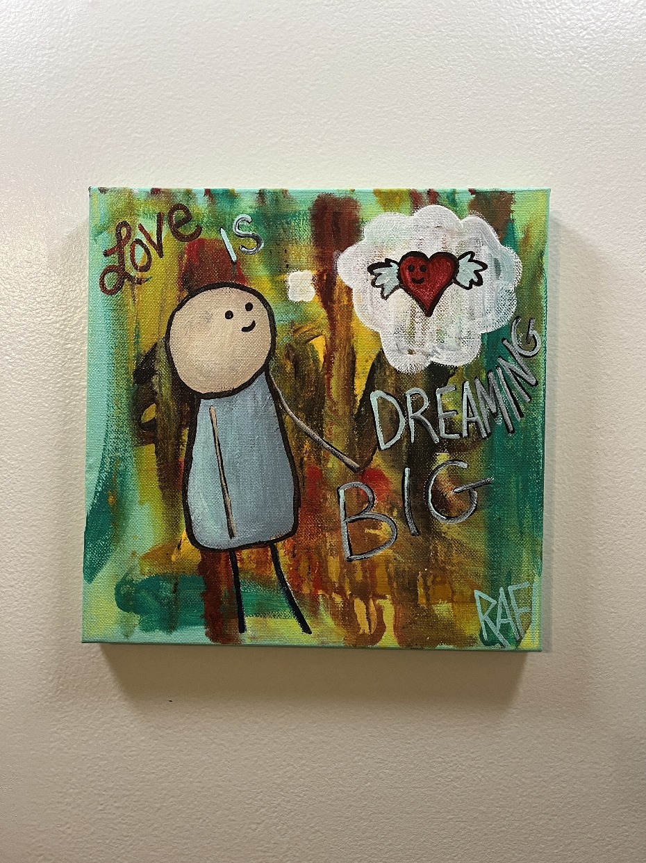 Love Is Dreaming Big By Artist Rafi Perez Original Painting Mixed Medium On Canvas 10X10 - Image 2