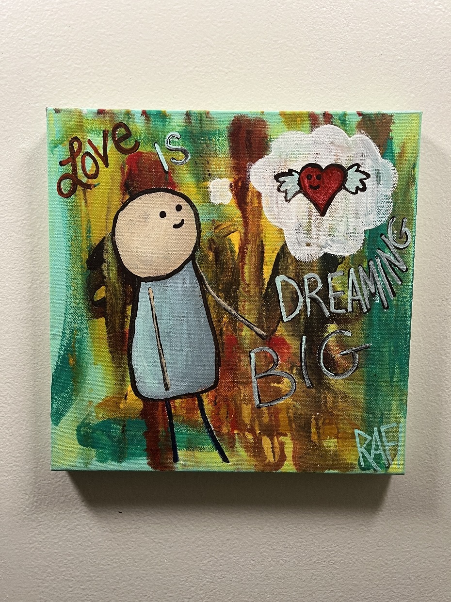 Love Is Dreaming Big By Artist Rafi Perez Original Painting Mixed Medium On Canvas 10X10 - Image 3