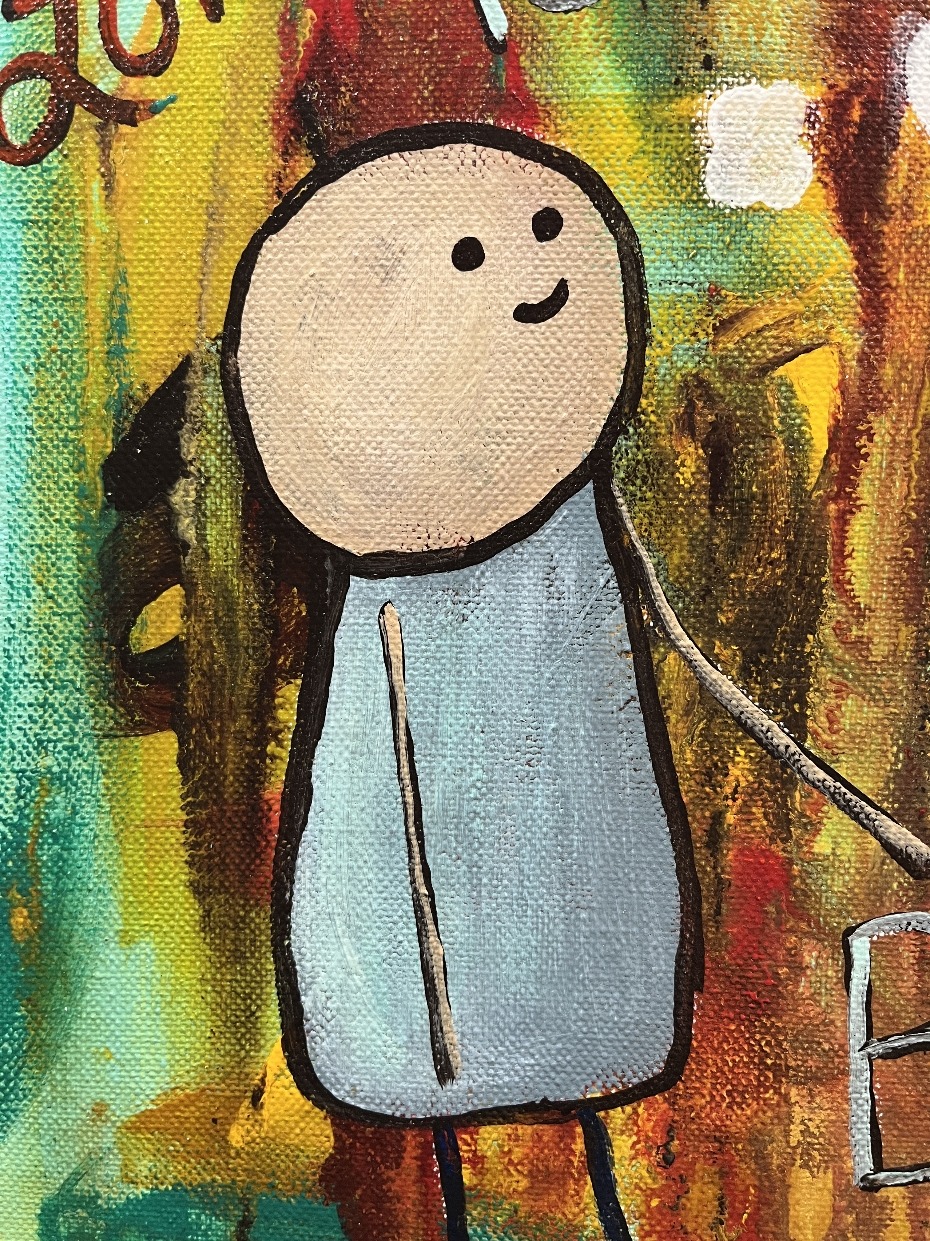 Love Is Dreaming Big By Artist Rafi Perez Original Painting Mixed Medium On Canvas 10X10 - Image 5