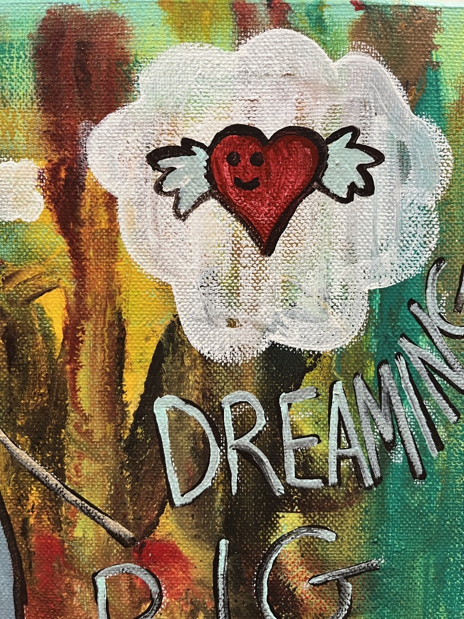 Love Is Dreaming Big By Artist Rafi Perez Original Painting Mixed Medium On Canvas 10X10 - Image 6