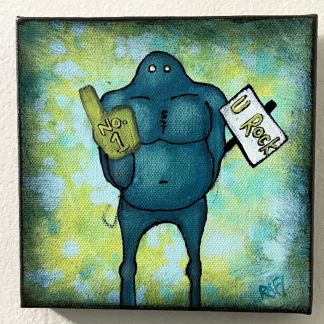 Number On Fan Me And It Series Original Painting Mixed Medium on Canvas 6X6 By Artist Rafi Perez