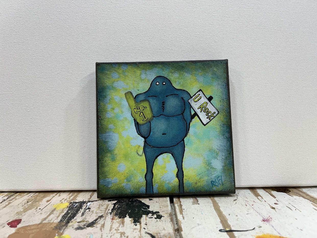 Number On Fan Me And It Series Original Painting Mixed Medium on Canvas 6X6 By Artist Rafi Perez - Image 3