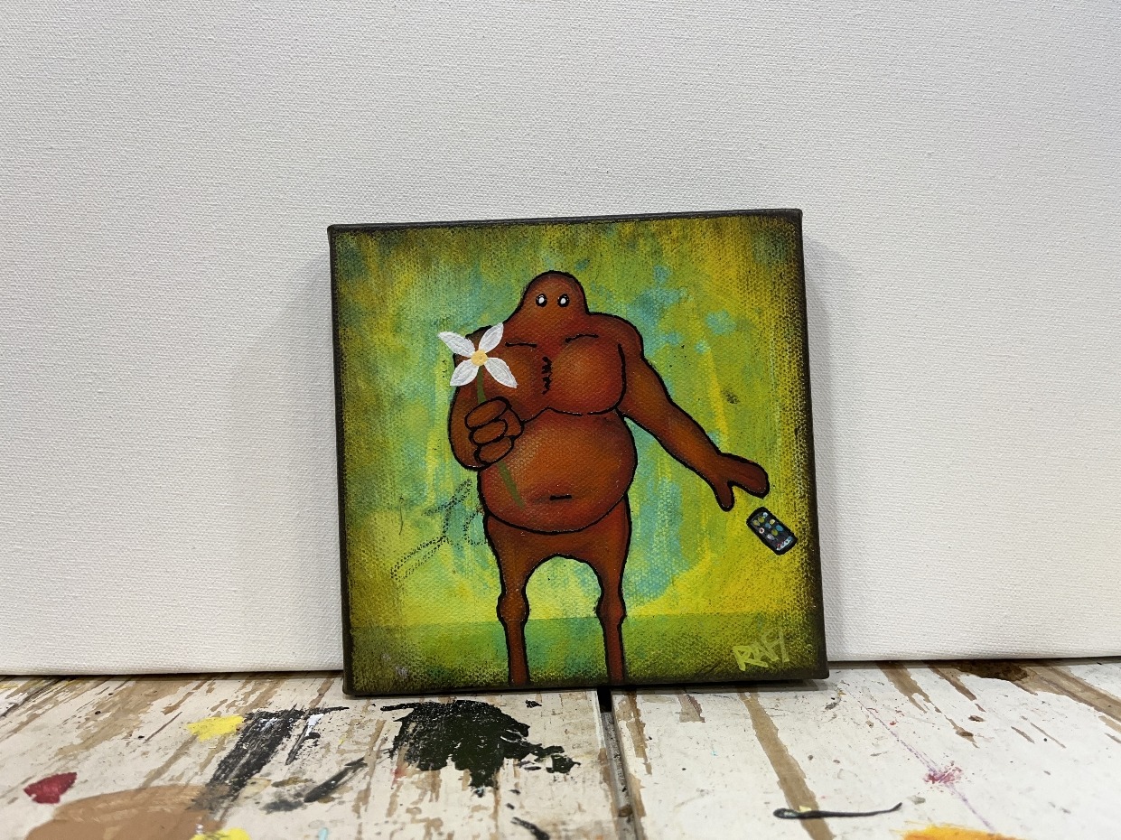 No Distractions Me And It Series By Rafi Perez Original Painting Mixed Medium on Canvas 6X6 - Image 3