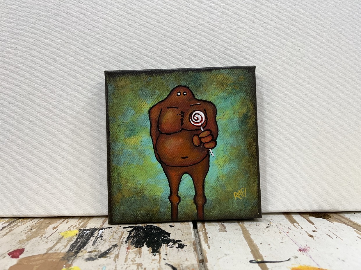 Sweet Tooth Me And It Series By Rafi Perez Original Painting Mixed Medium on Canvas 6X6 - Image 3