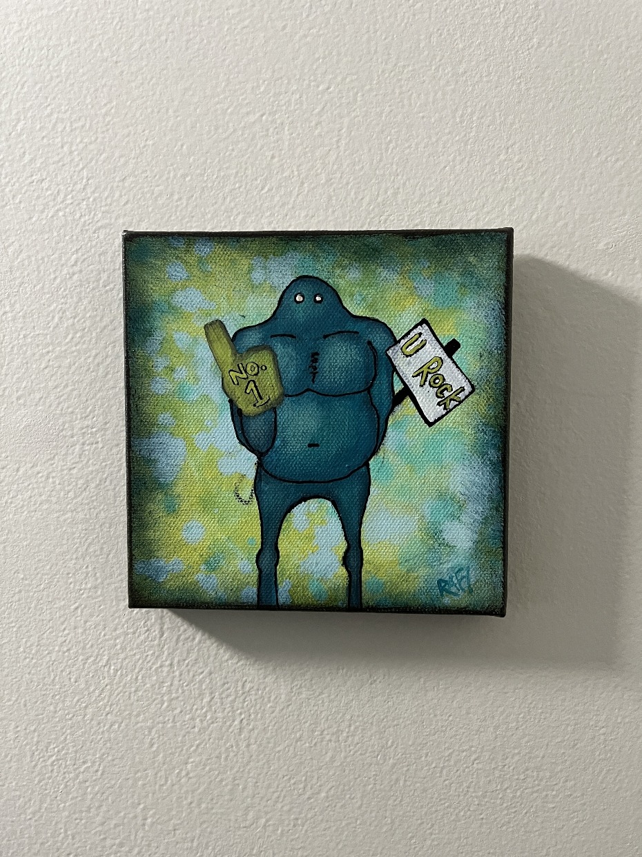 Number On Fan Me And It Series Original Painting Mixed Medium on Canvas 6X6 By Artist Rafi Perez - Image 2