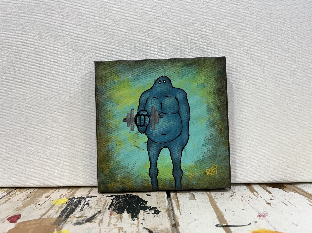 Get Pumped Me And It Series By Rafi Perez Original Painting Mixed Medium on Canvas 6X6 - Image 3