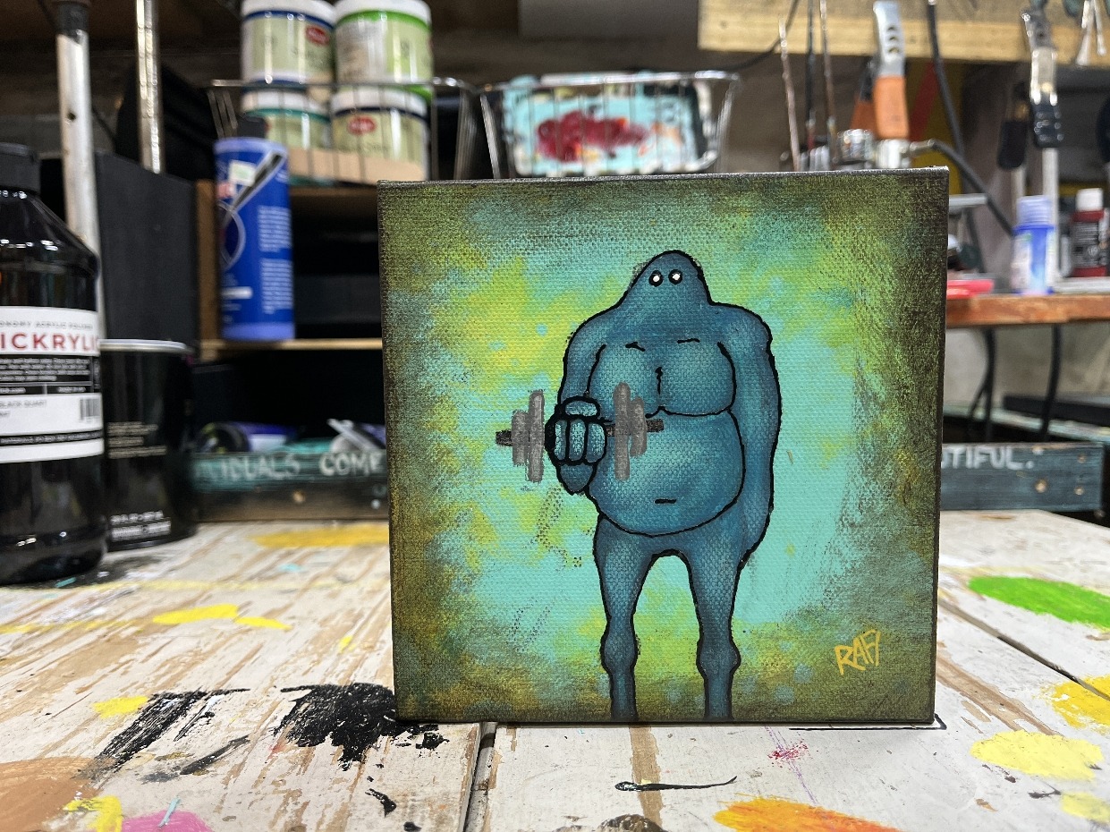 Get Pumped Me And It Series By Rafi Perez Original Painting Mixed Medium on Canvas 6X6 - Image 4