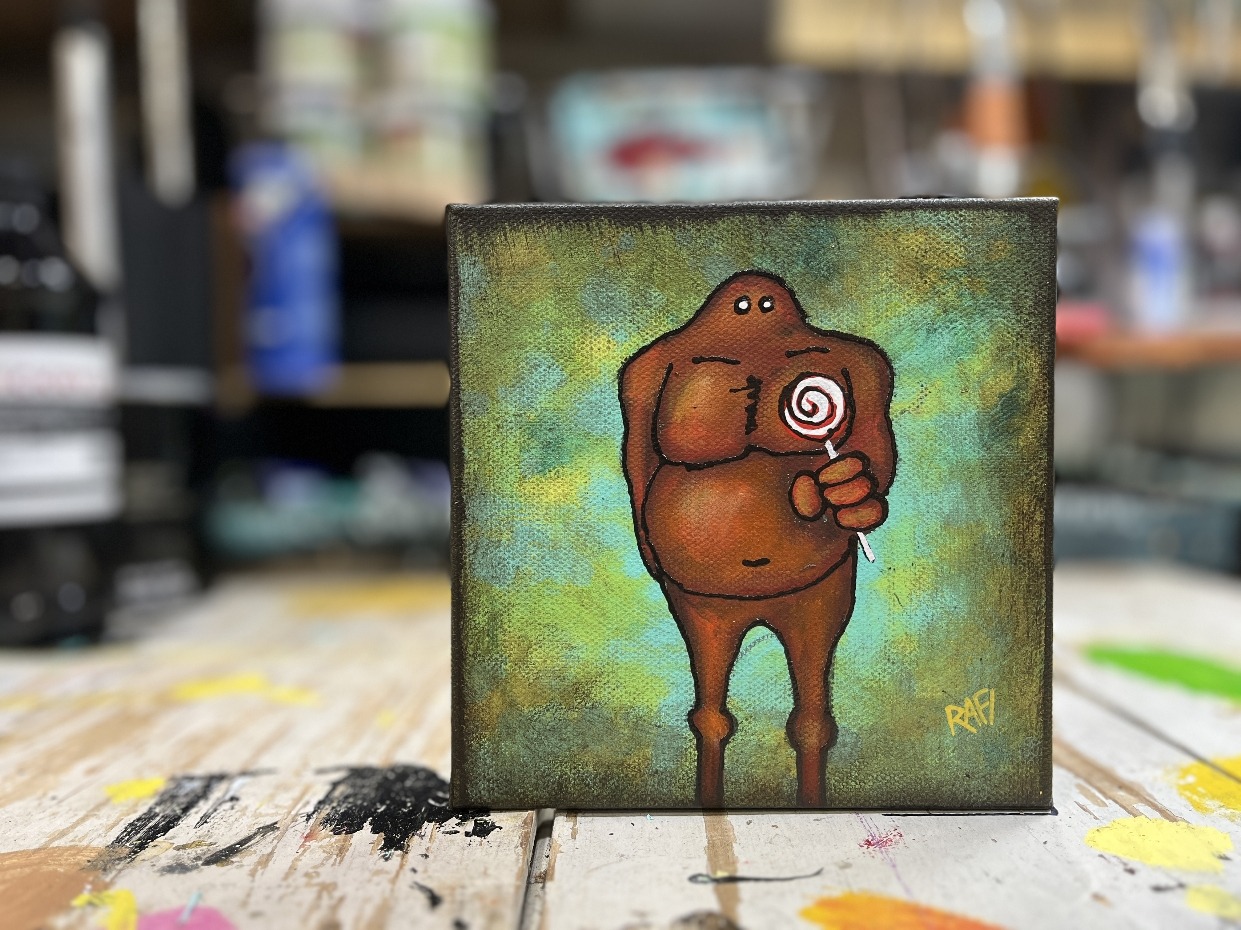Sweet Tooth Me And It Series By Rafi Perez Original Painting Mixed Medium on Canvas 6X6 - Image 4