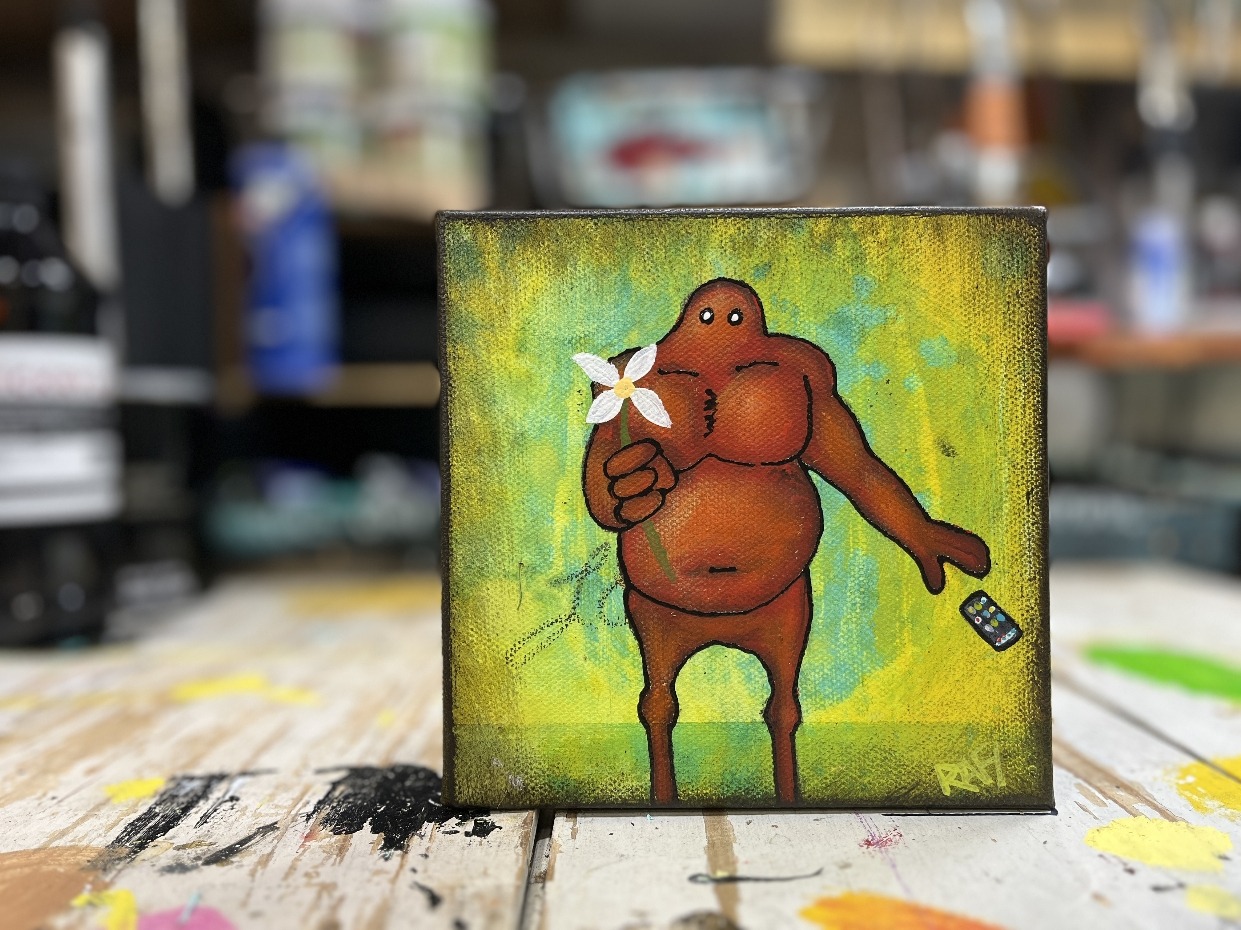 No Distractions Me And It Series By Rafi Perez Original Painting Mixed Medium on Canvas 6X6 - Image 4