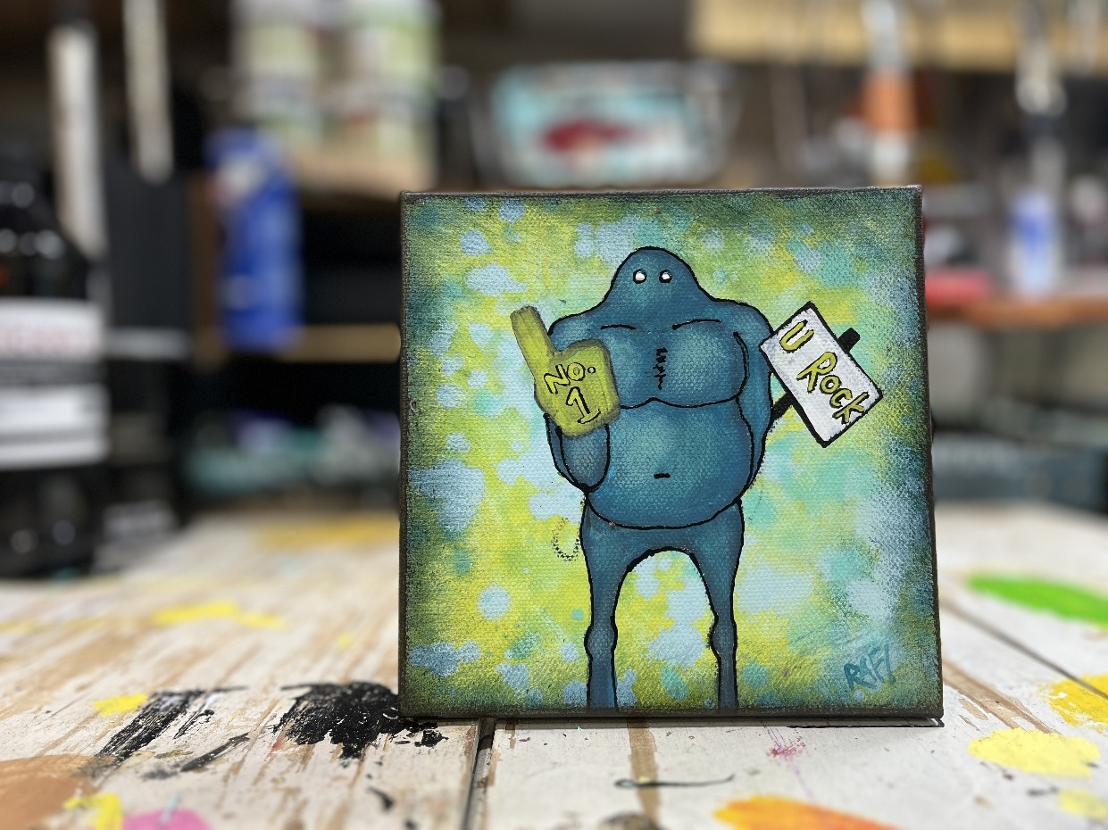 Number On Fan Me And It Series Original Painting Mixed Medium on Canvas 6X6 By Artist Rafi Perez - Image 4
