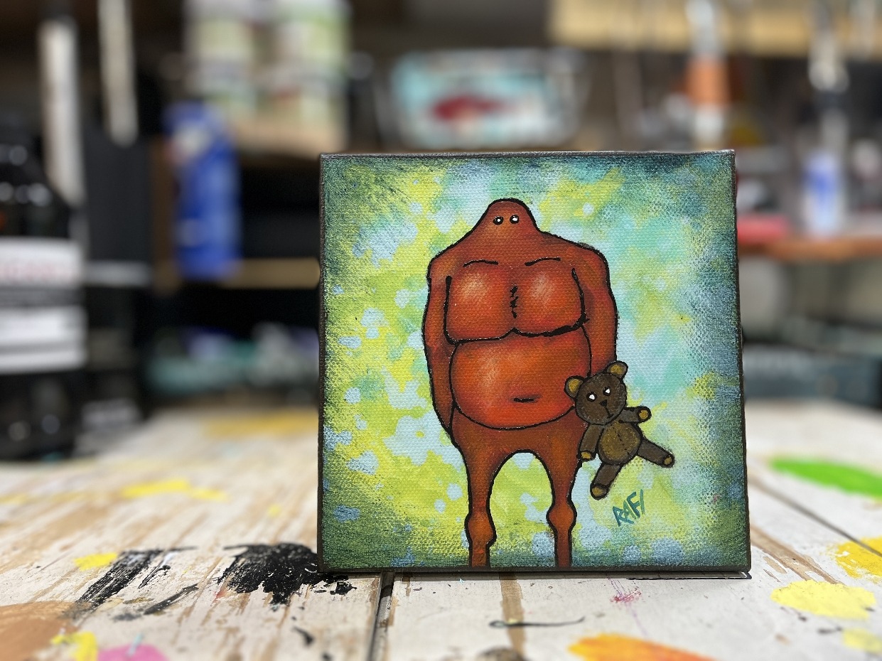 Cuddle Buddy Me And It Series By Rafi Perez Original Painting Mixed Medium on Canvas 6X6 - Image 4