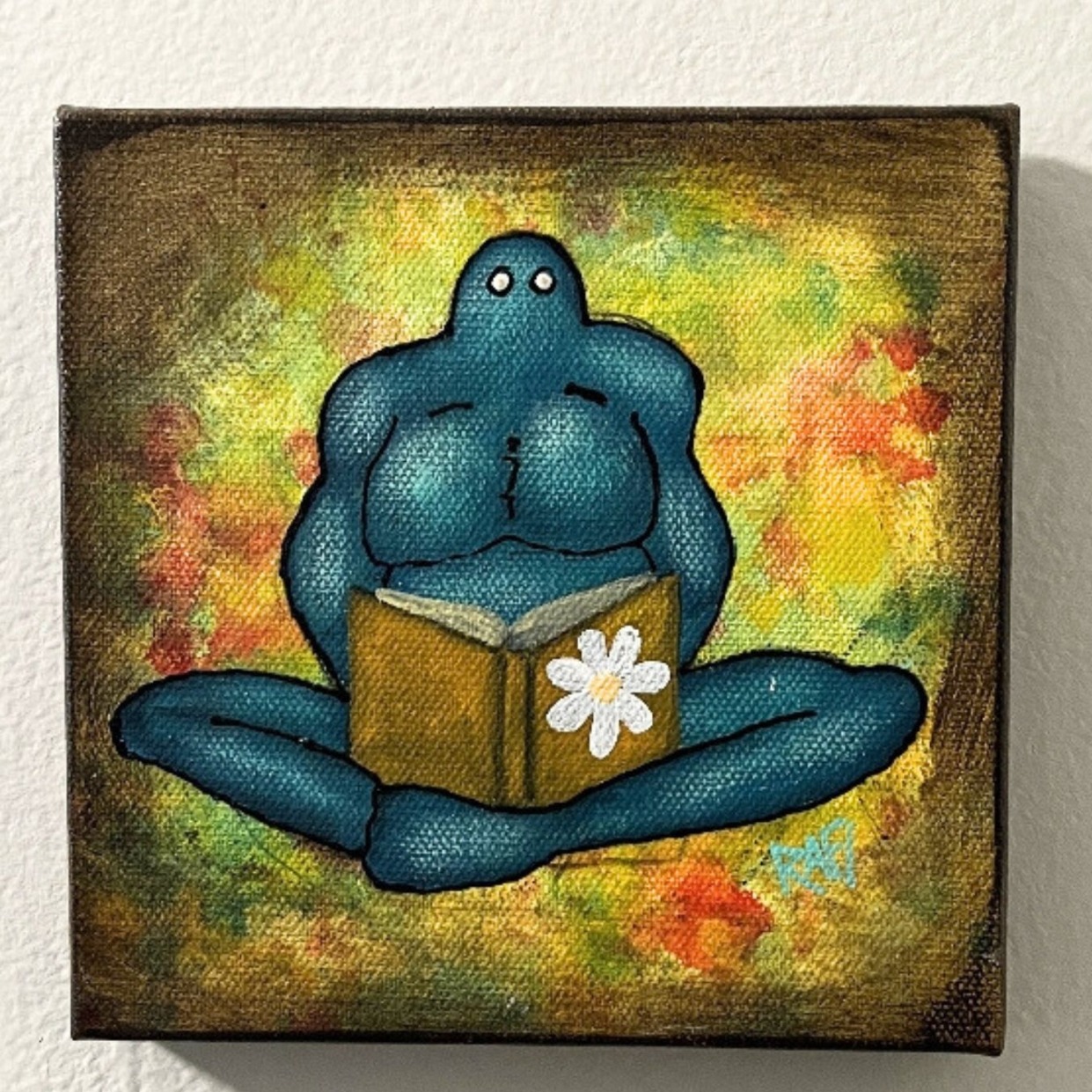 Book Worm Me And It Series By Rafi Perez Original Painting Mixed Medium on Canvas 6X6