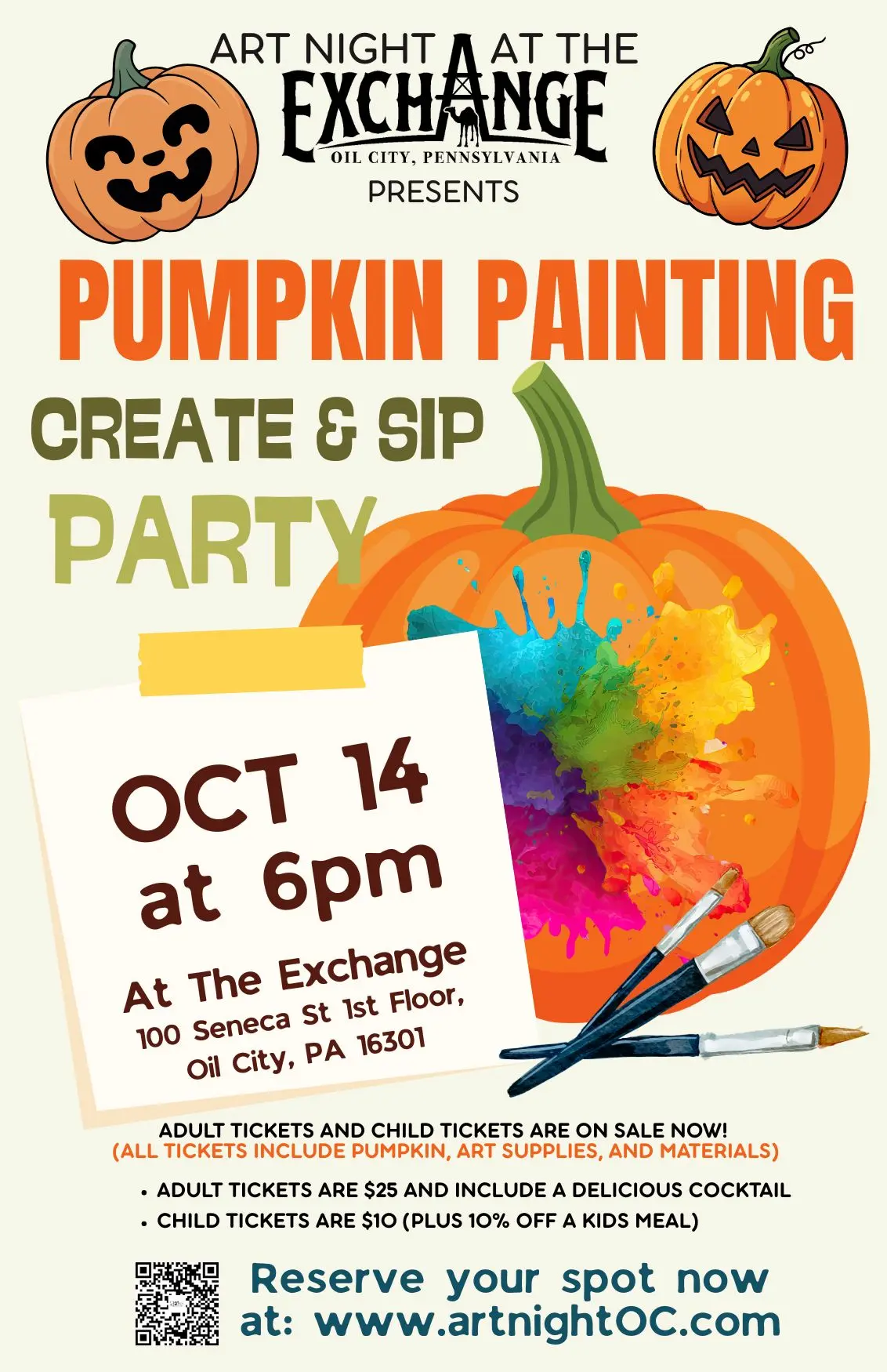 10-14-26 OCTOBER Pumpkin Painting Create & Sip Party with Rafi and Klee – Art Night At The Exchange
