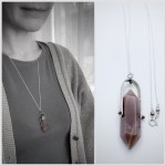 Crystal Point Spinner Necklace / Solid Sterling Silver / Genuine Pink Moonstone / Fidget Necklace