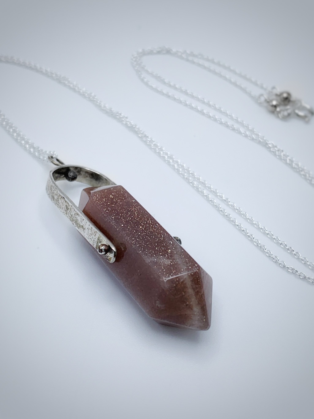 Crystal Point Spinner Necklace / Solid Sterling Silver / Genuine Pink Moonstone / Fidget Necklace - Image 2