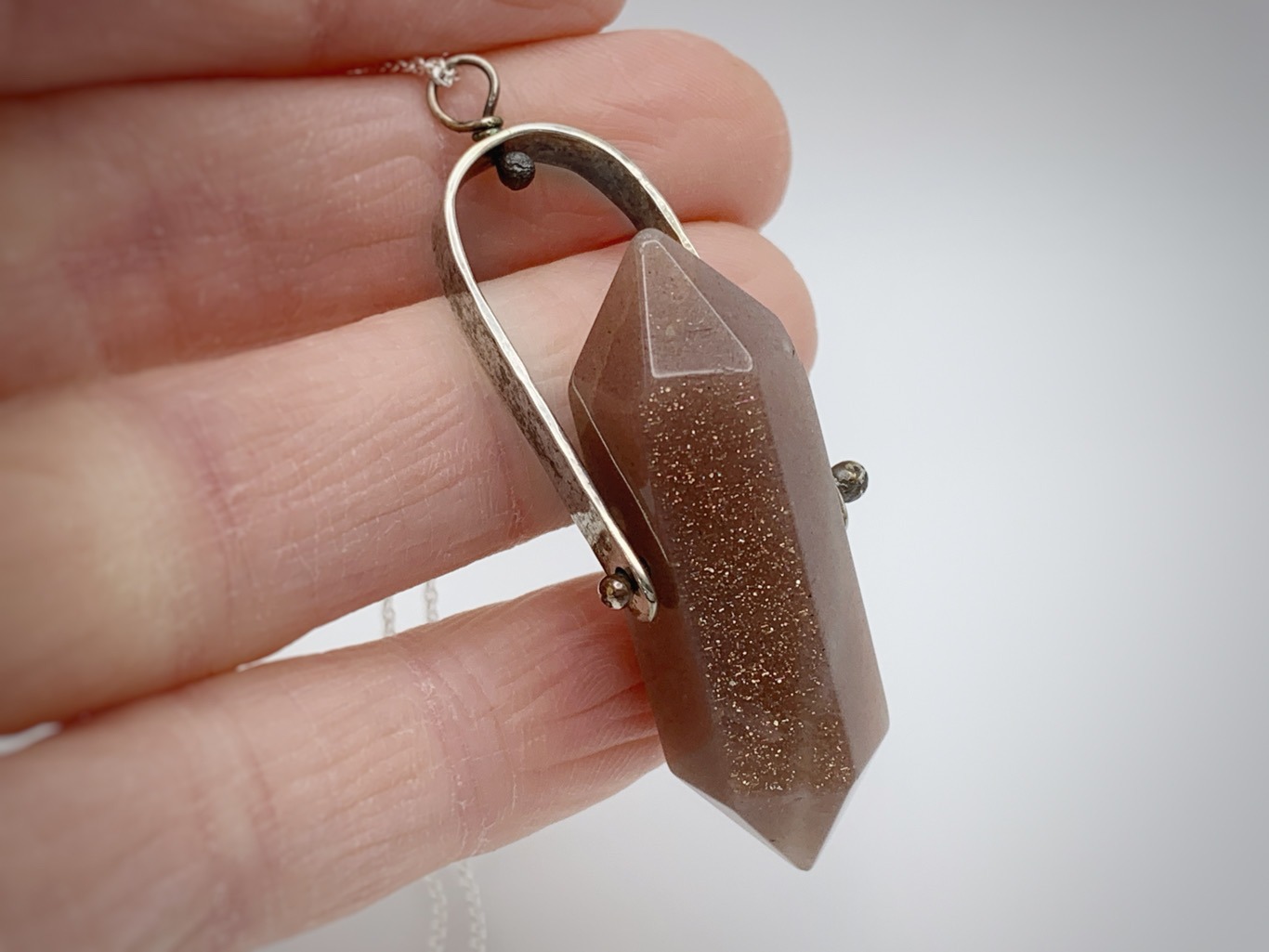 Crystal Point Spinner Necklace / Solid Sterling Silver / Genuine Pink Moonstone / Fidget Necklace - Image 5