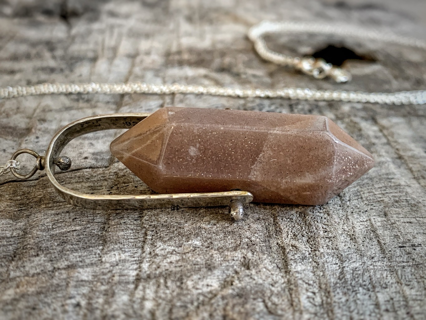 Crystal Point Spinner Necklace / Solid Sterling Silver / Genuine Pink Moonstone / Fidget Necklace - Image 9
