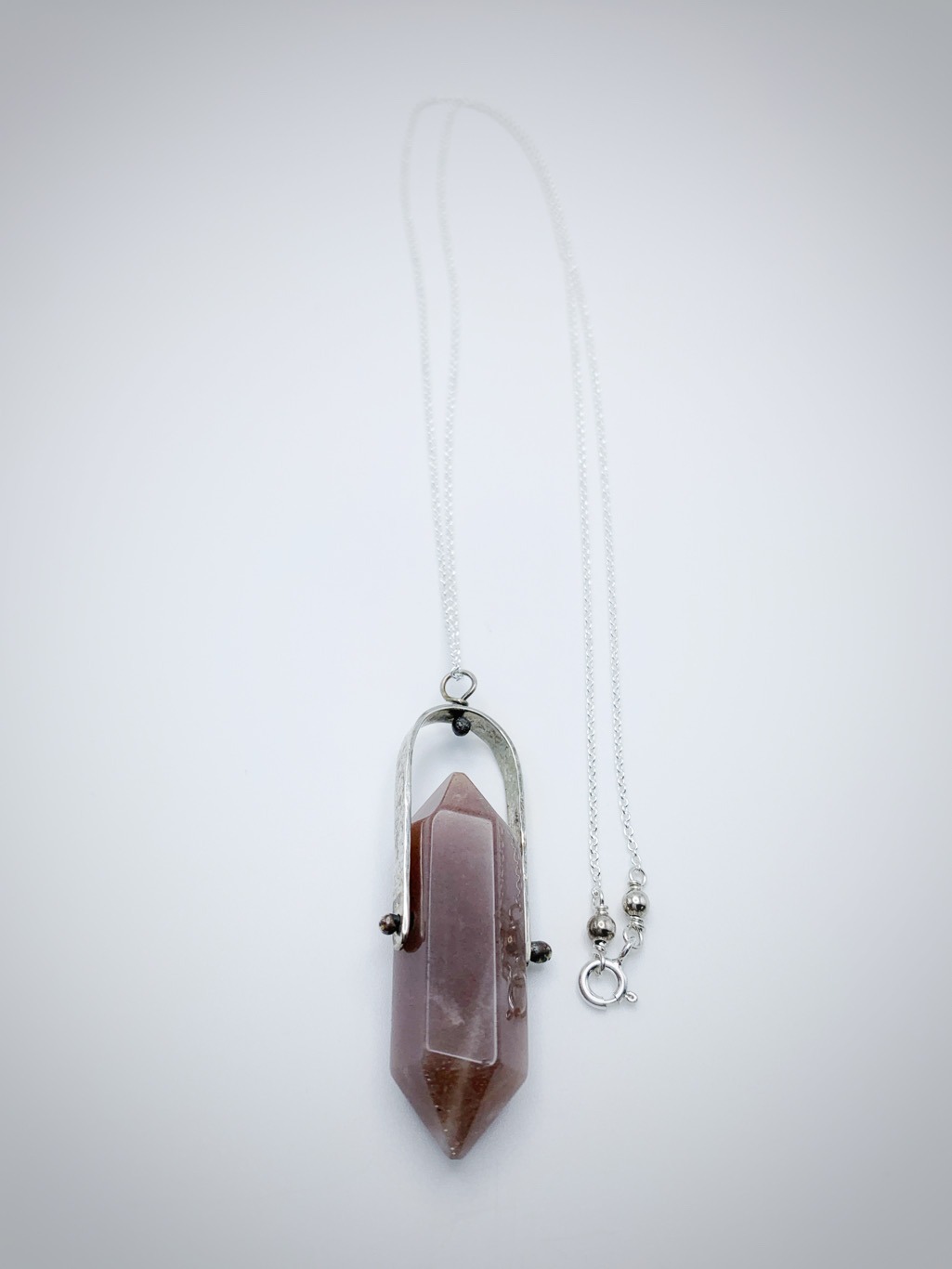 Crystal Point Spinner Necklace / Solid Sterling Silver / Genuine Pink Moonstone / Fidget Necklace - Image 7