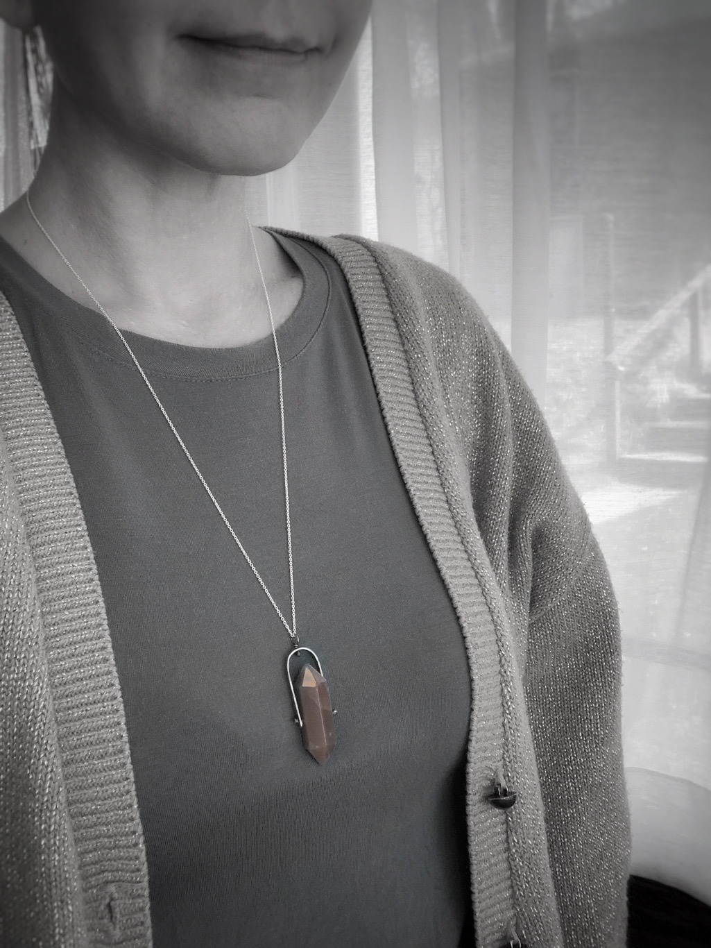 Crystal Point Spinner Necklace / Solid Sterling Silver / Genuine Pink Moonstone / Fidget Necklace - Image 8
