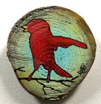 Little Red Bird On A Wood - Cypress Project - By Rafi Perez Original Painting Mixed Medium on Reclaimed Wood 5X5