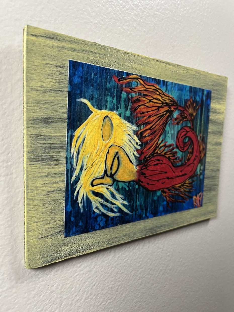 Mermaid Textured Print STUDY AND EXPERIMENT By Artist Rafi Perez On Wood 5X7 - Image 2