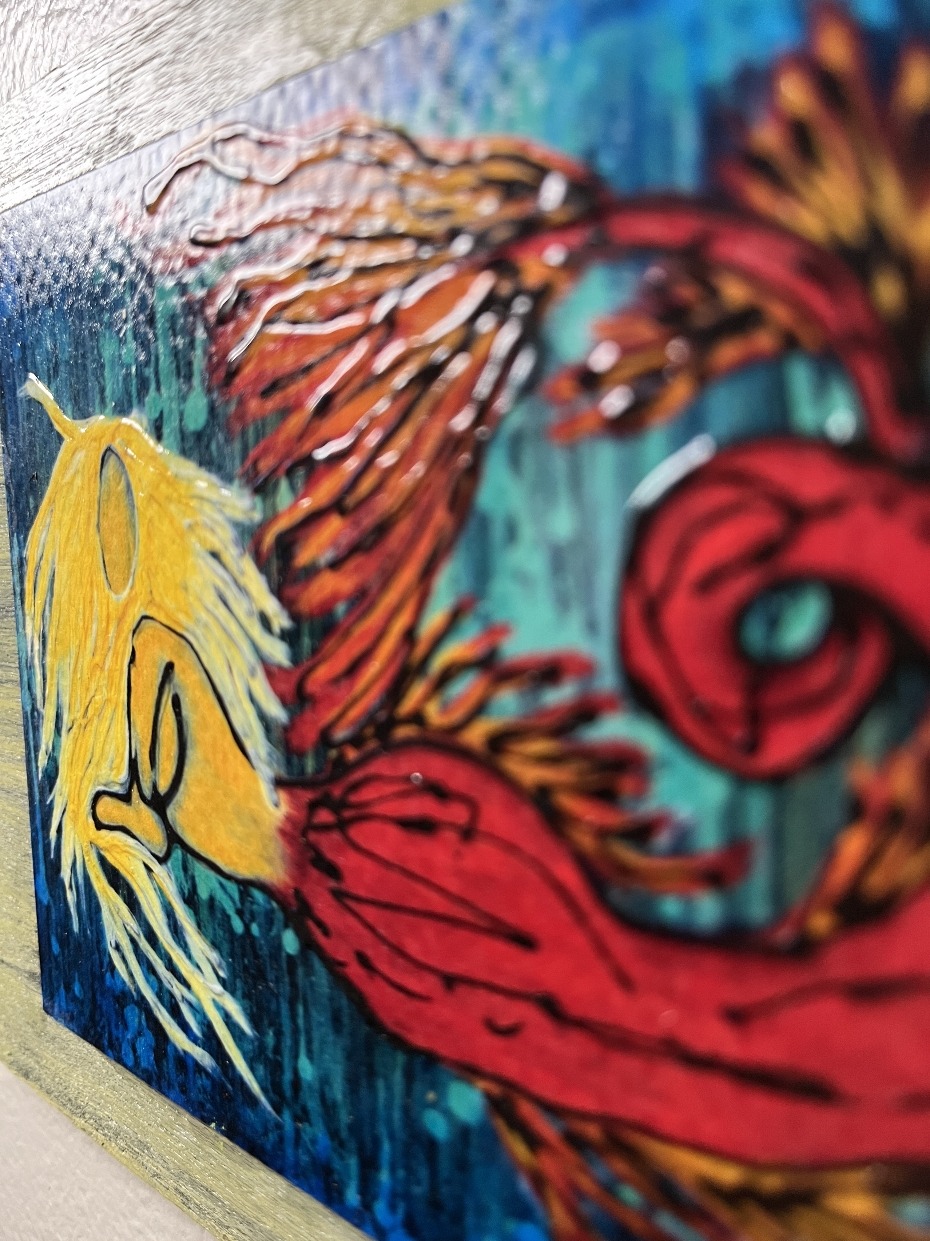 Mermaid Textured Print STUDY AND EXPERIMENT By Artist Rafi Perez On Wood 5X7 - Image 3