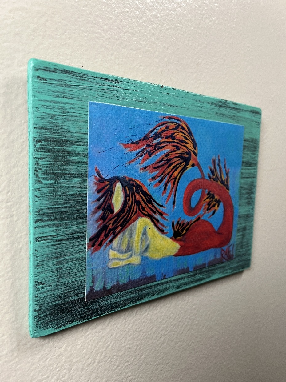 Tiger Mermaid Textured Print STUDY AND EXPERIMENT By Artist Rafi Perez On Wood 5X7 - Image 2