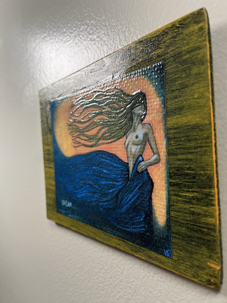 Dream Textured Print STUDY AND EXPERIMENT By Artist Rafi Perez On Wood 5X7 - Image 3