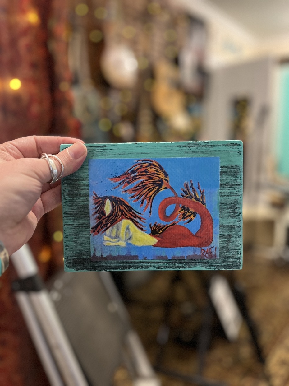 Tiger Mermaid Textured Print STUDY AND EXPERIMENT By Artist Rafi Perez On Wood 5X7 - Image 4