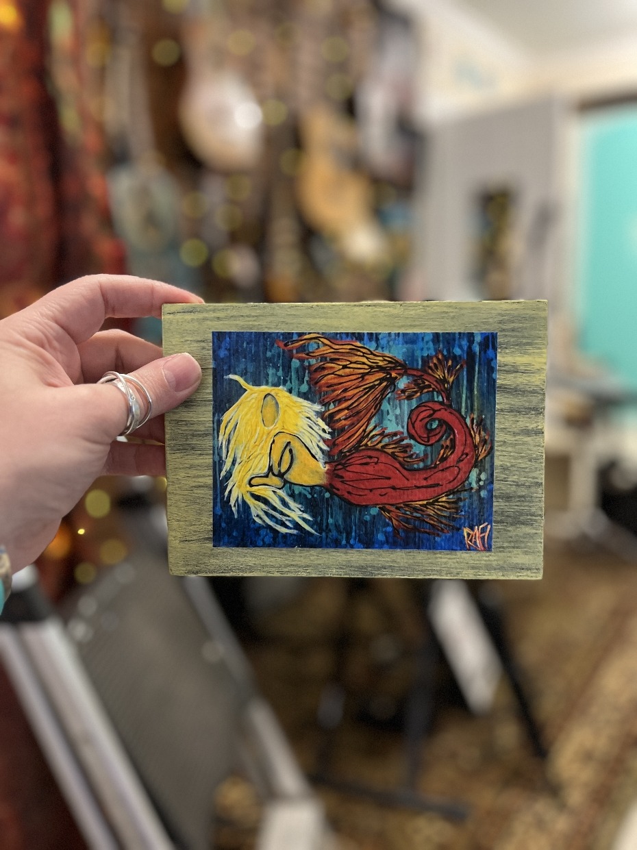 Mermaid Textured Print STUDY AND EXPERIMENT By Artist Rafi Perez On Wood 5X7 - Image 4