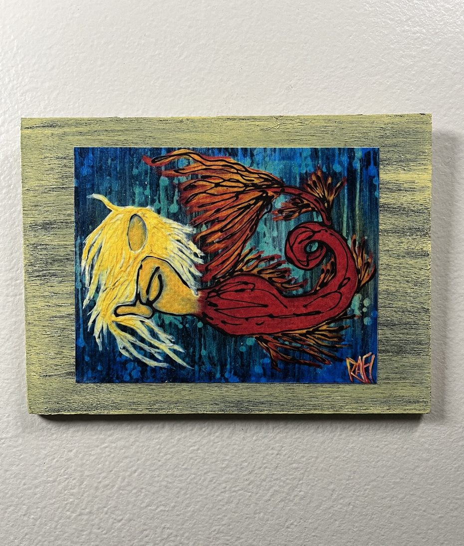 Mermaid Textured Print STUDY AND EXPERIMENT By Artist Rafi Perez On Wood 5X7