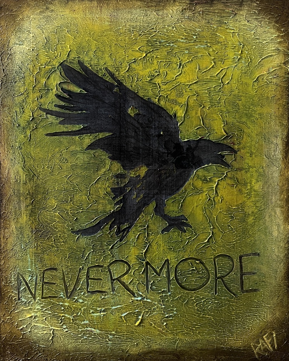 The Raven (Nevermore 1) By Rafi Perez Original Painting Mixed Medium on Canvas 16X20 - Image 2