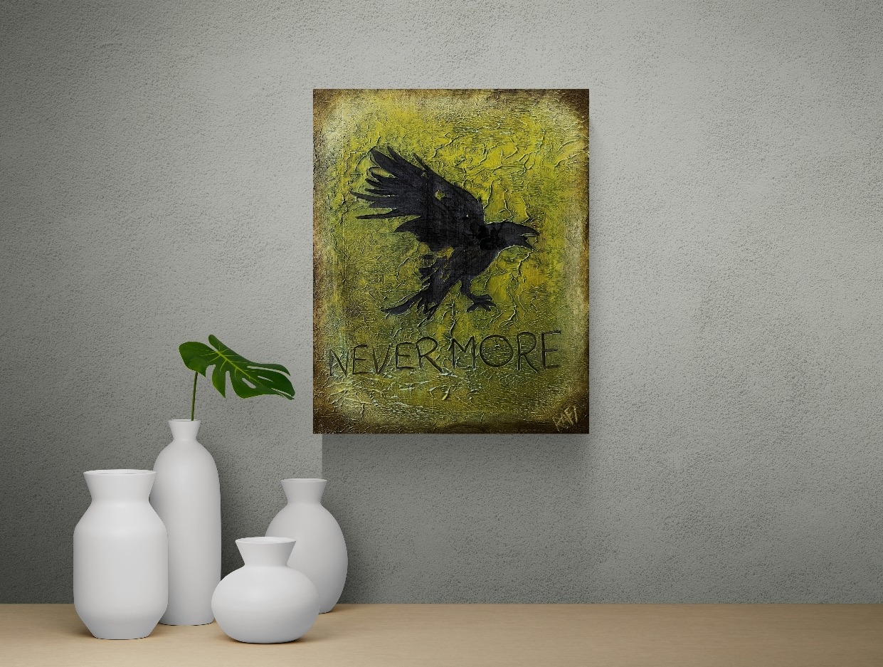 The Raven (Nevermore 1) By Rafi Perez Original Painting Mixed Medium on Canvas 16X20 - Image 3