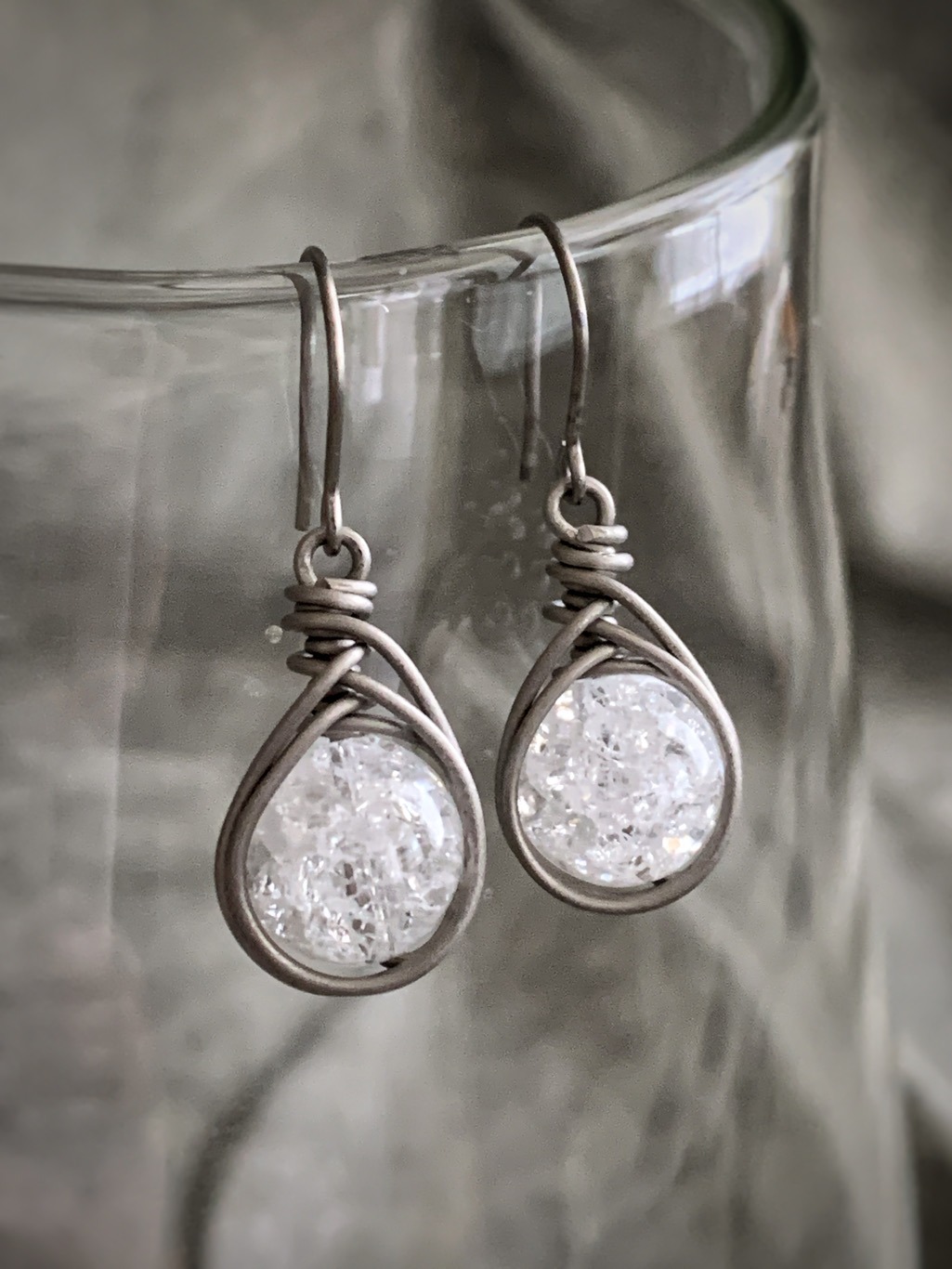Holiday Sparkle Earrings / Titanium and Quartz Crystal / Hypoallergenic Dangle Earrings - Image 3