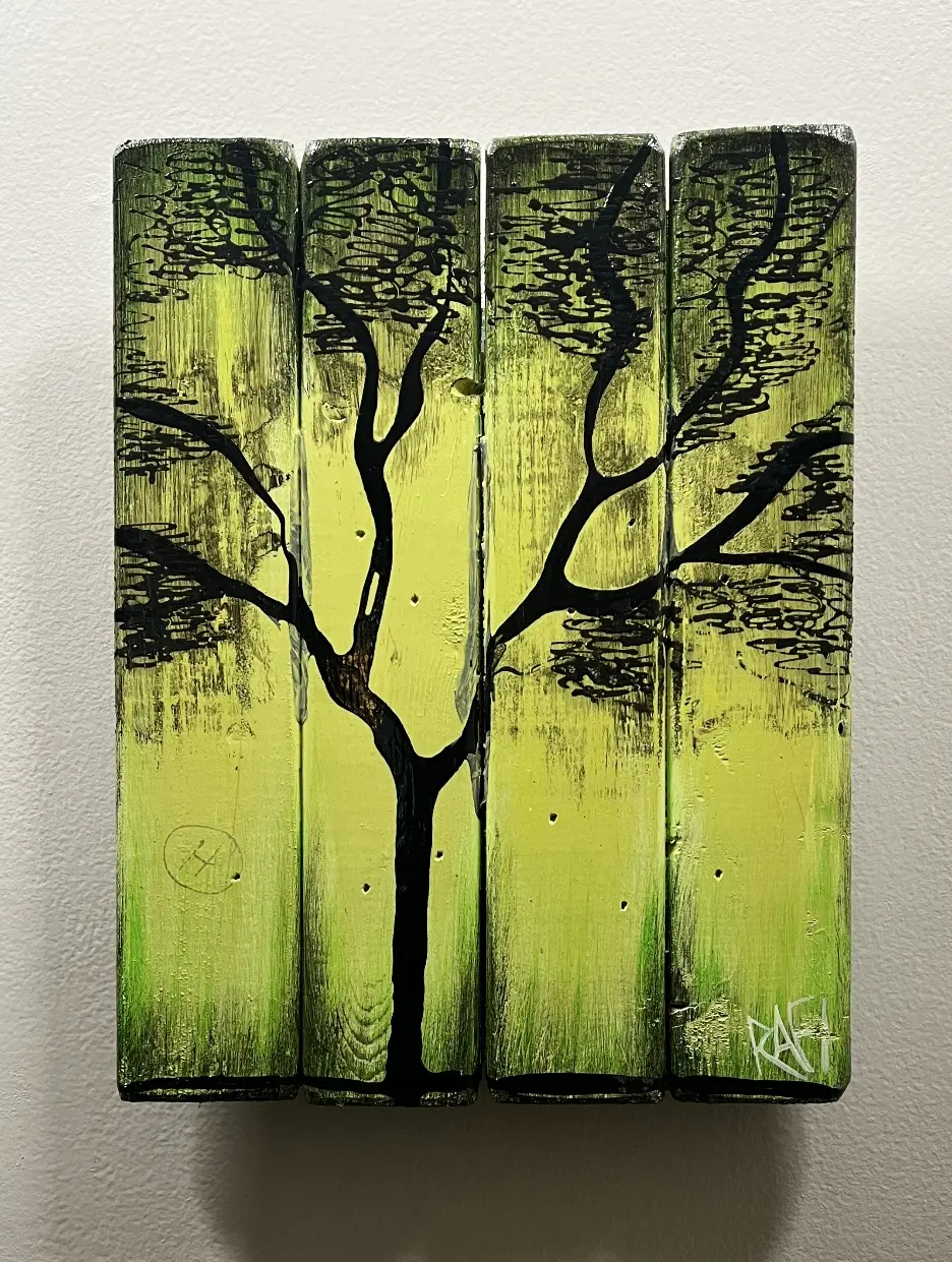 Returning to Green By Rafi Perez Painting On Reclaimed Wood (Seasons Of Change Series) 10X11