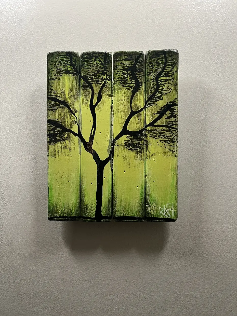 Returning to Green By Rafi Perez Painting On Reclaimed Wood (Seasons Of Change Series) 10X11 - Image 4