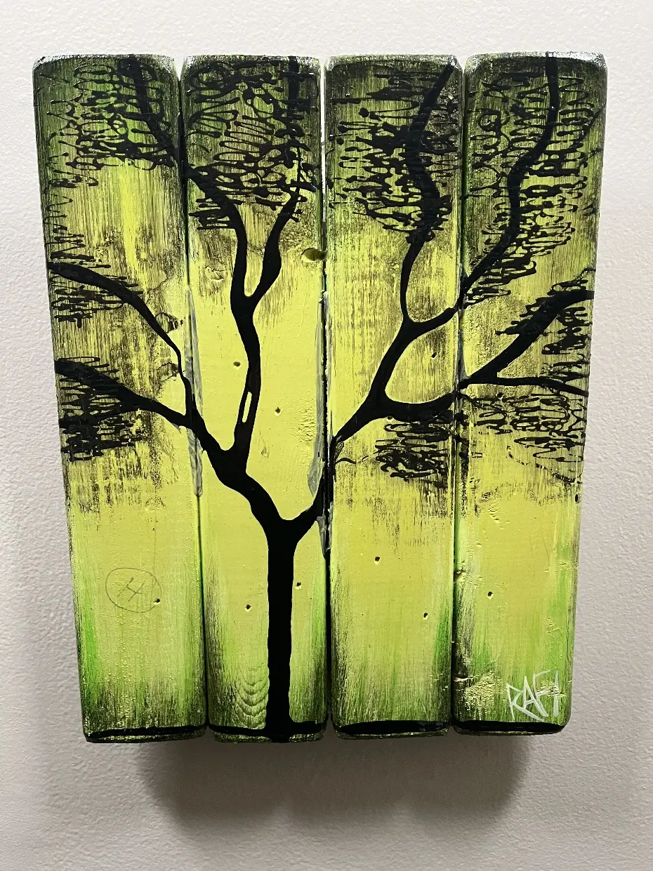 Returning to Green By Rafi Perez Painting On Reclaimed Wood (Seasons Of Change Series) 10X11 - Image 5
