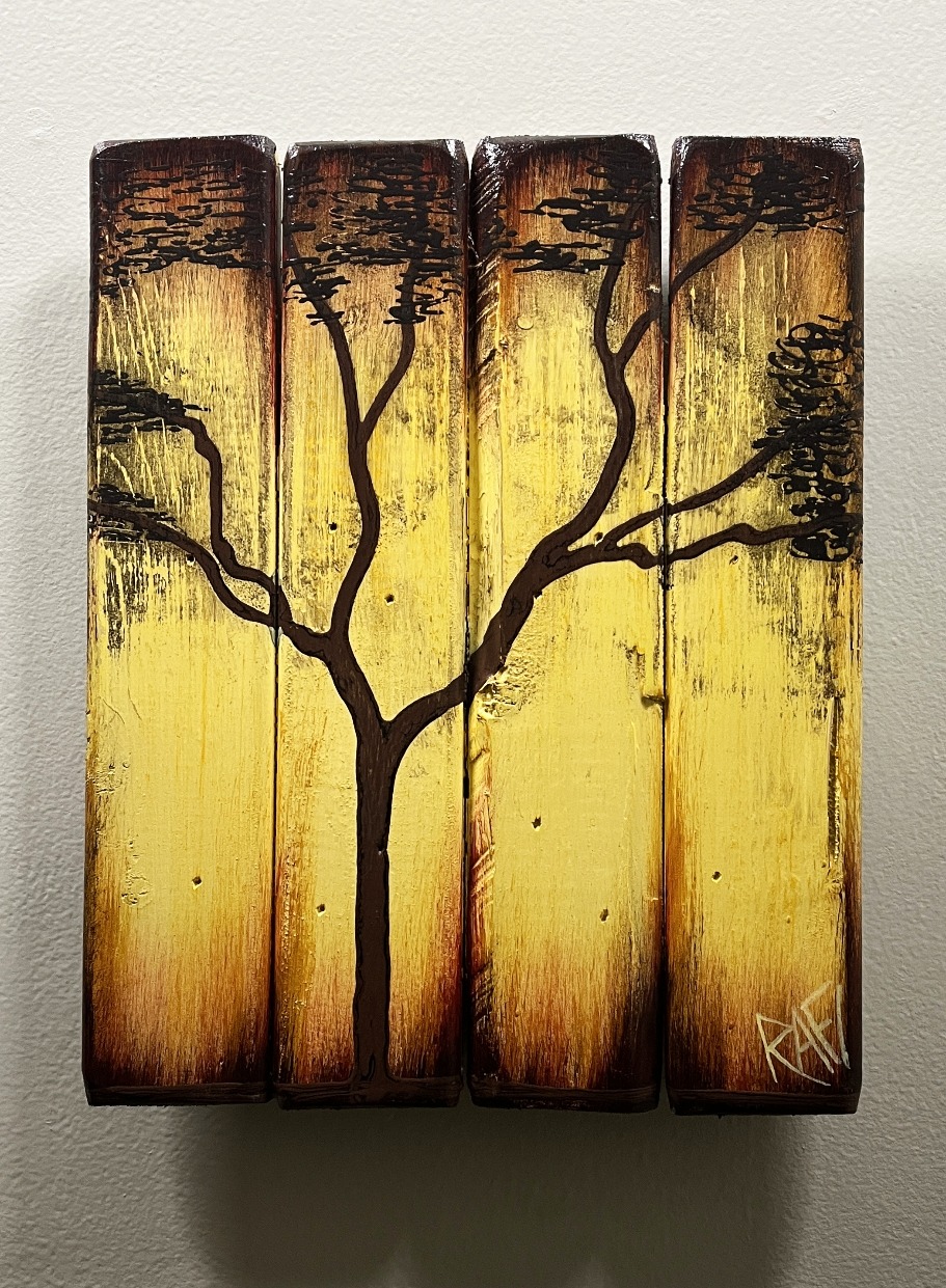 Title: Letting Go Gracefully By Rafi Perez Painting On Reclaimed Wood (Seasons Of Change Series) 10X11