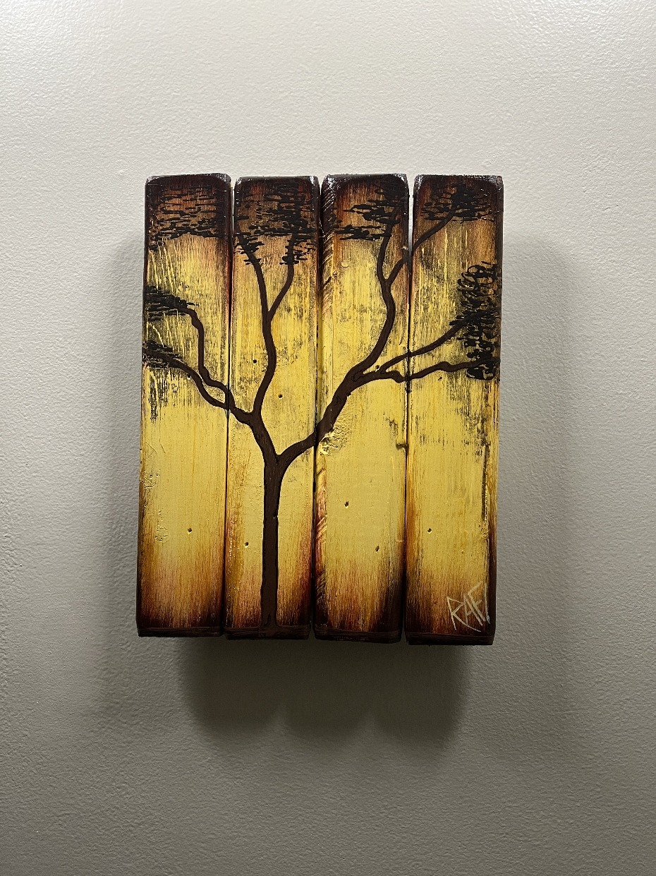 Title: Letting Go Gracefully By Rafi Perez Painting On Reclaimed Wood (Seasons Of Change Series) 10X11 - Image 3