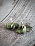 Labradorite Crystal Barrel Earrings / Solid Sterling Silver / Genuine Labradorite Points