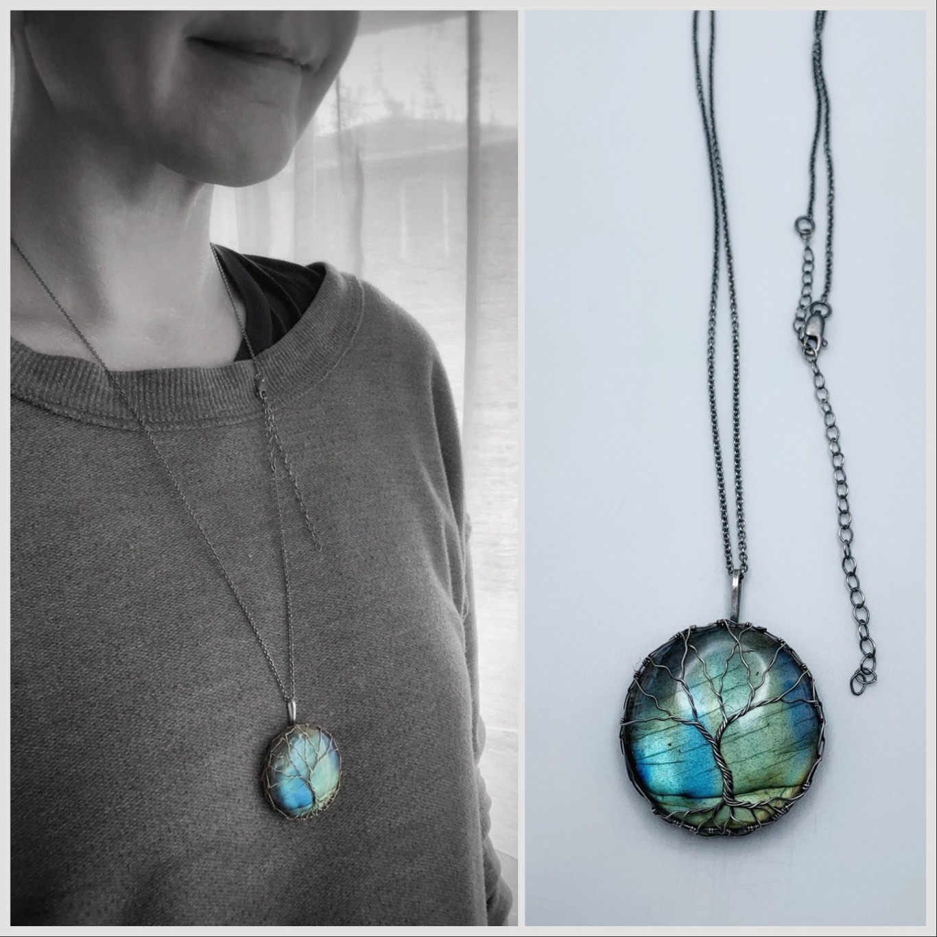 Tree Of Life Necklace / Antiqued Sterling Silver / Genuine Labradorite / "Movement In Stillness" - Image 5