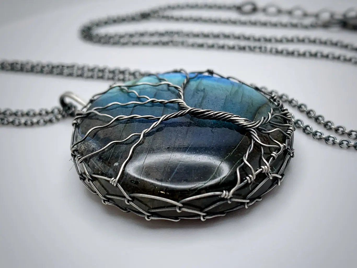 Tree Of Life Necklace / Antiqued Sterling Silver / Genuine Labradorite / "Movement In Stillness" - Image 7