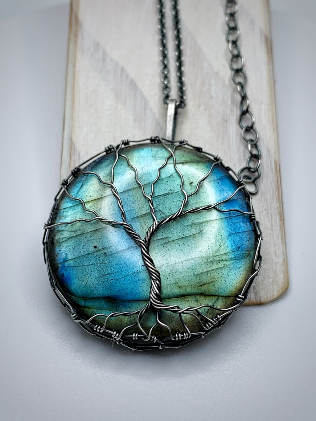Tree Of Life Necklace / Antiqued Sterling Silver / Genuine Labradorite / "Movement In Stillness"