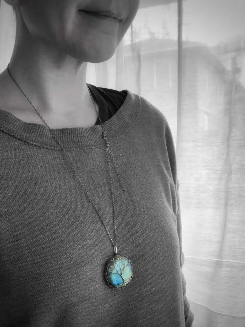 Tree Of Life Necklace / Antiqued Sterling Silver / Genuine Labradorite / "Movement In Stillness" - Image 9