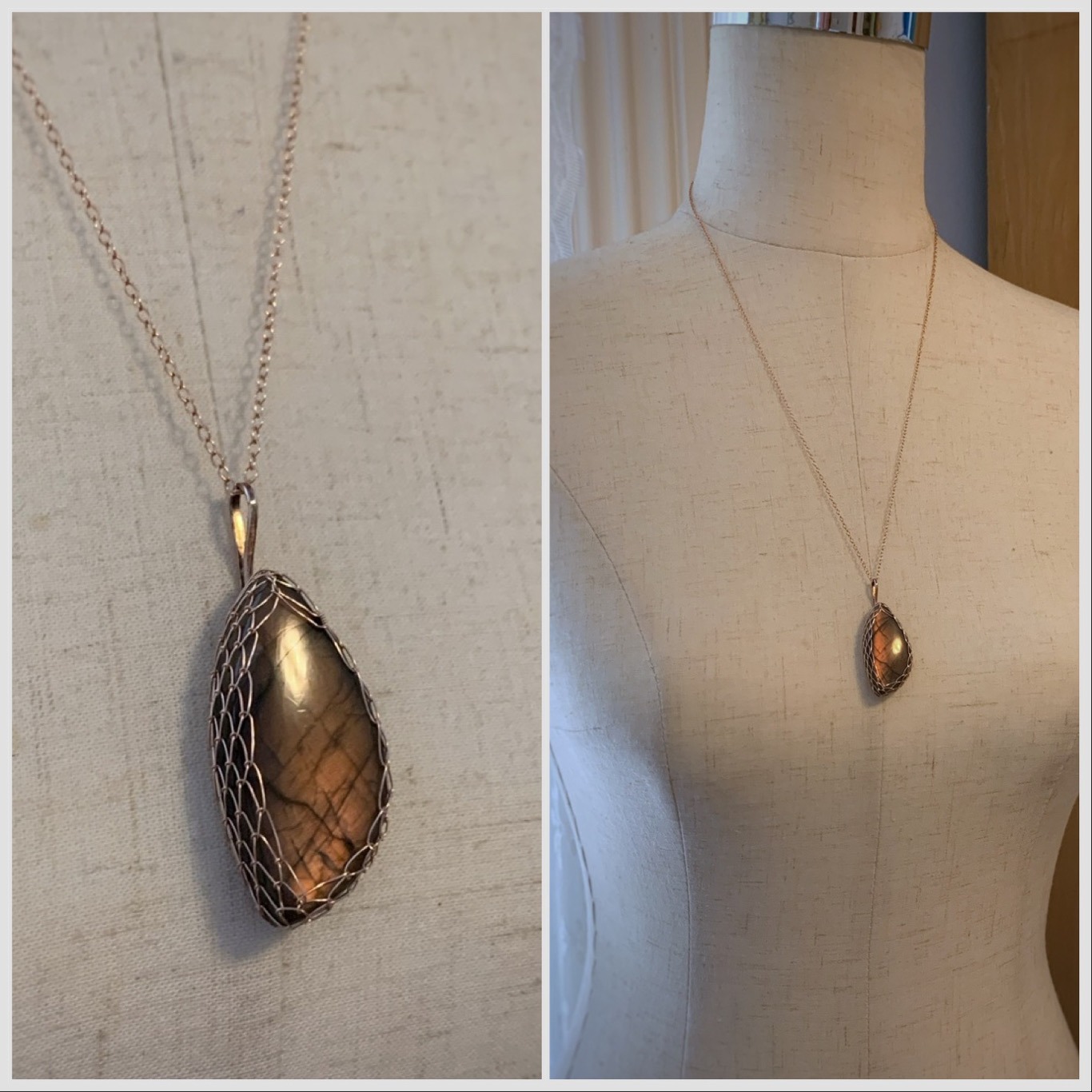 Labradorite Fire Necklace / 14k Rose Gold Filled / Genuine Pink Orange Labradorite / "Eternal Hearth" - Image 6